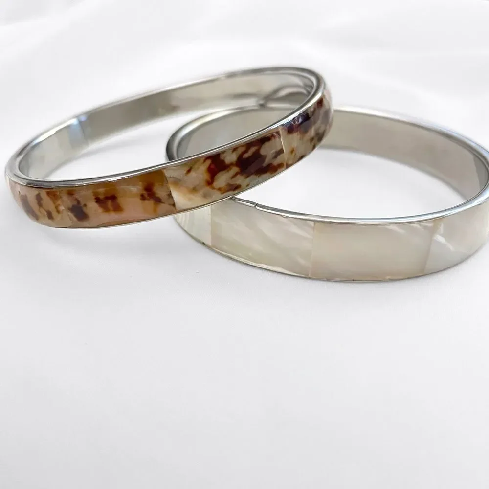 Mother of Pearl & Tortoise Shell Bangle Bracelets - Picture 5 of 5